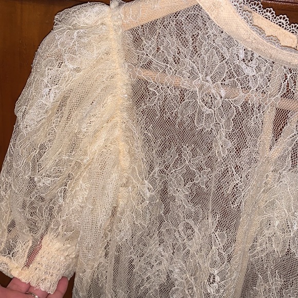 Free people Secret Admirer Lace Blouse Puff Top M - Picture 6 of 6